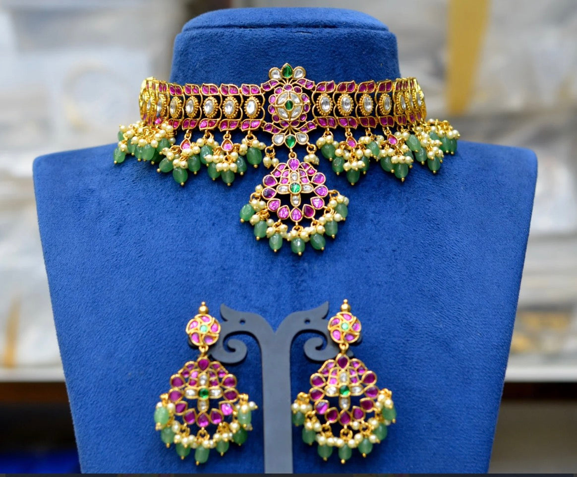 41973 Pota stone Kundan choker with beads and pearls making