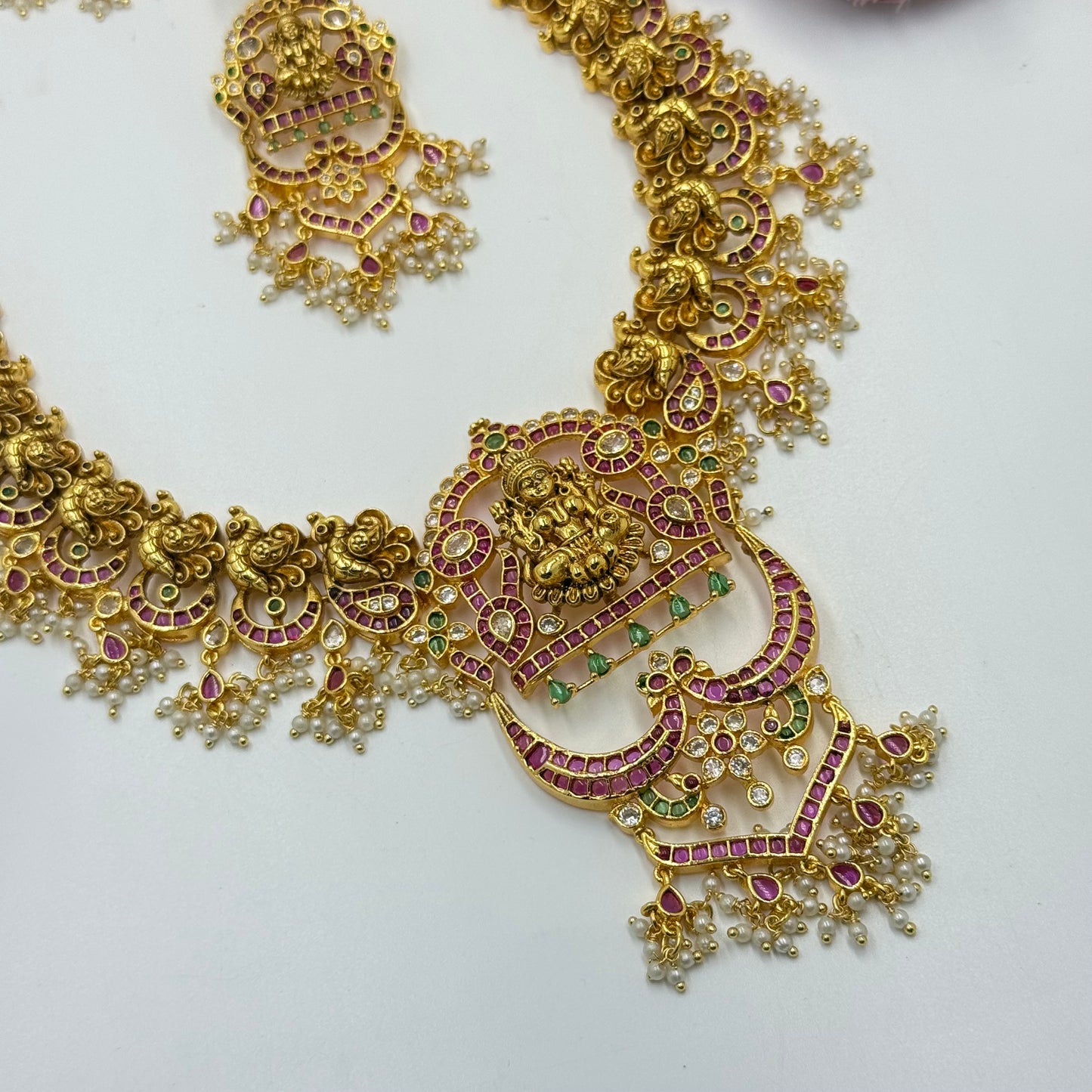 41379 24 carat gold look alike Nakshi long handcrafted necklace with statement screwback earrings