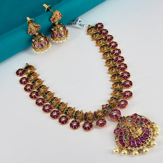 41362 Lakshmi locket detachable Bottu mala with Jhumkas
