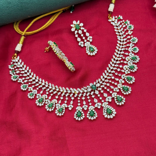 41840 Diamond replica bridal necklace with screwback earrings