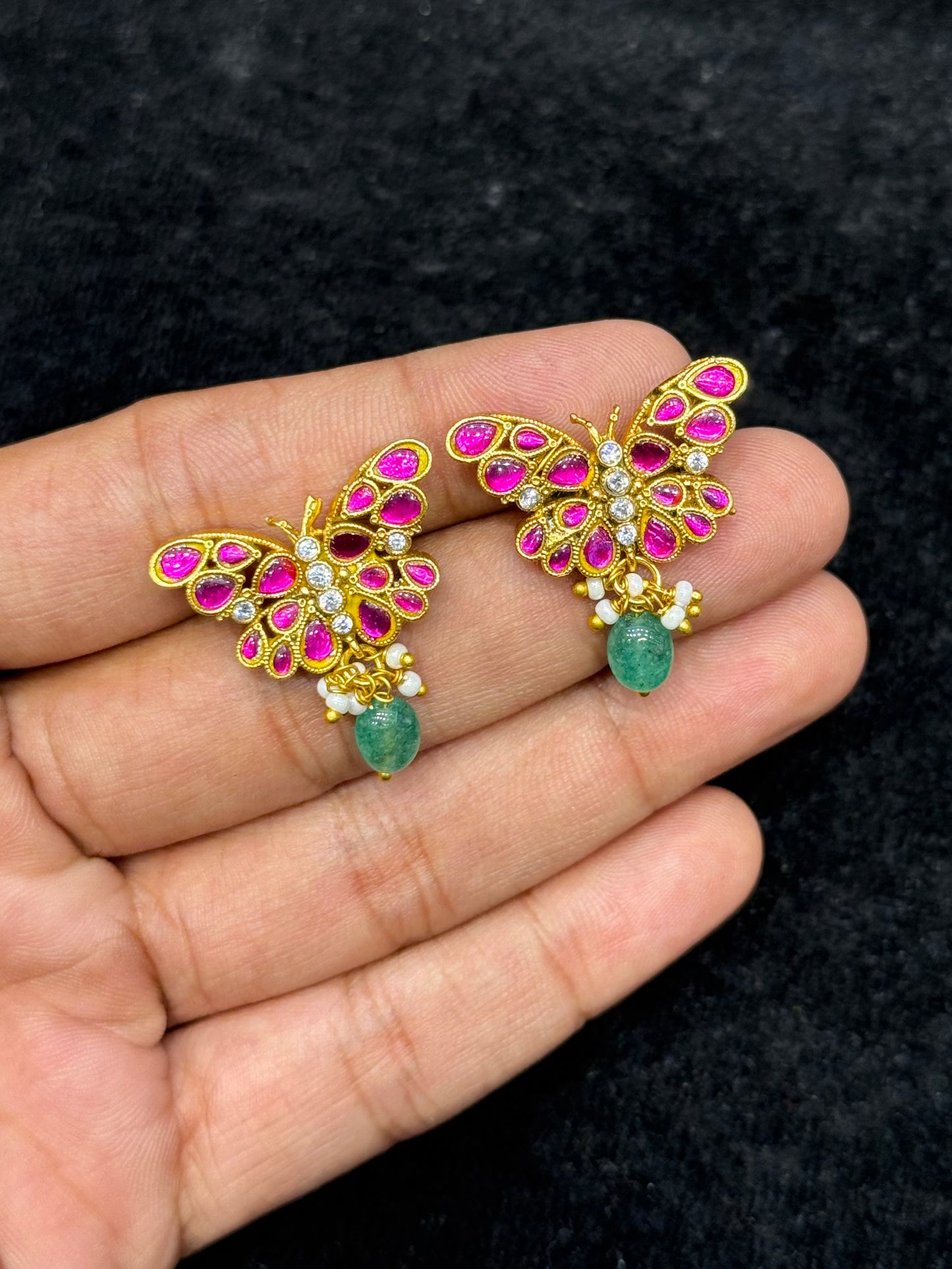 39937 Jadau Kundan butterfly earrings with screwback