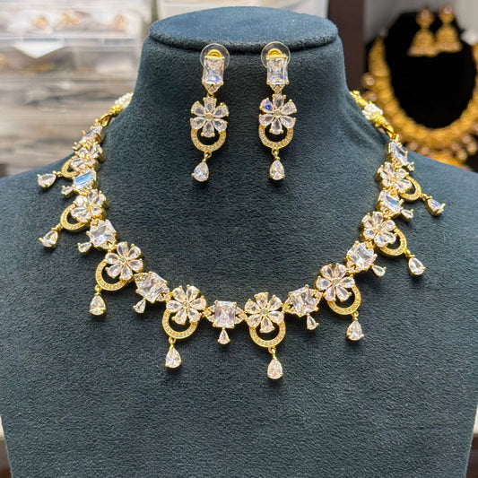 9160 Real Gold Look alike AD stone fancy necklace