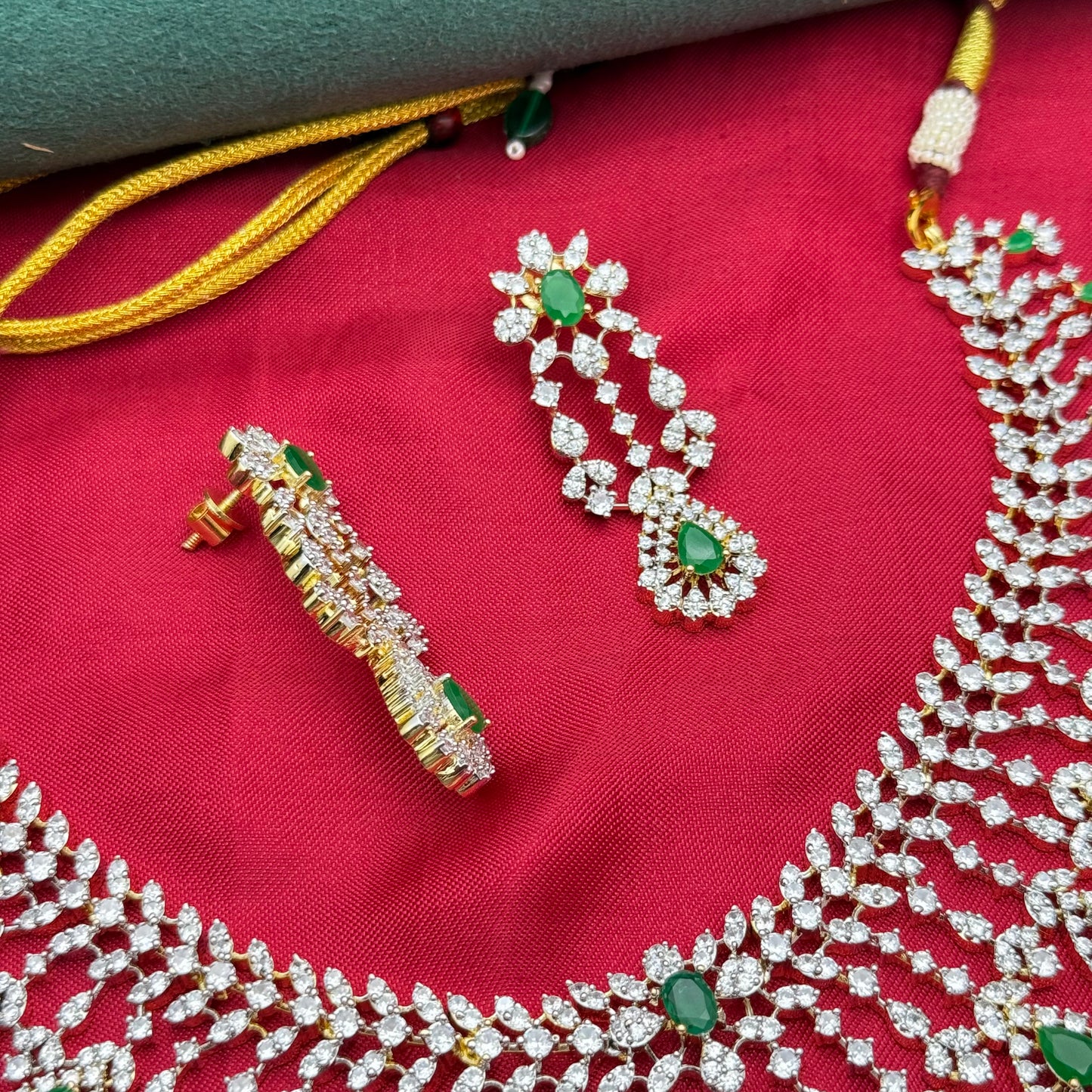 41840 Diamond replica bridal necklace with screwback earrings
