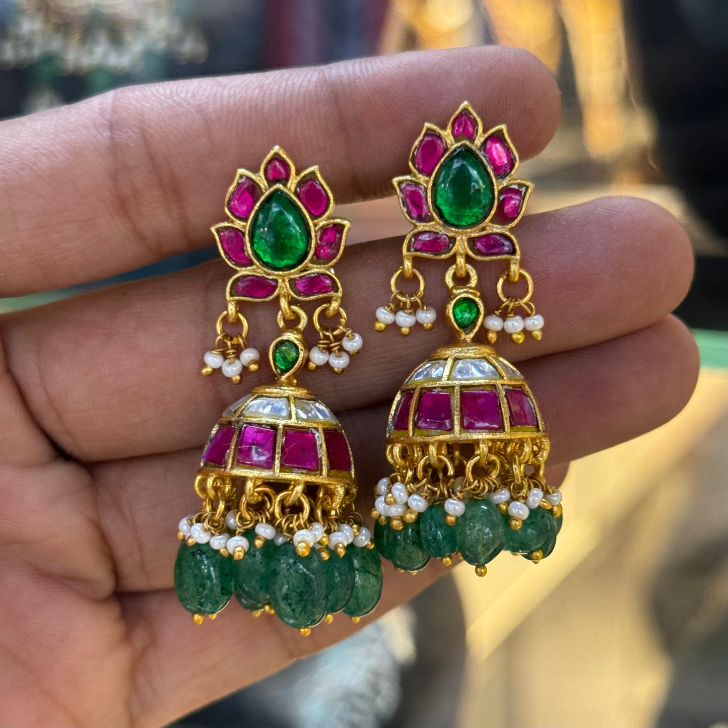41345Jadau lotus earrings