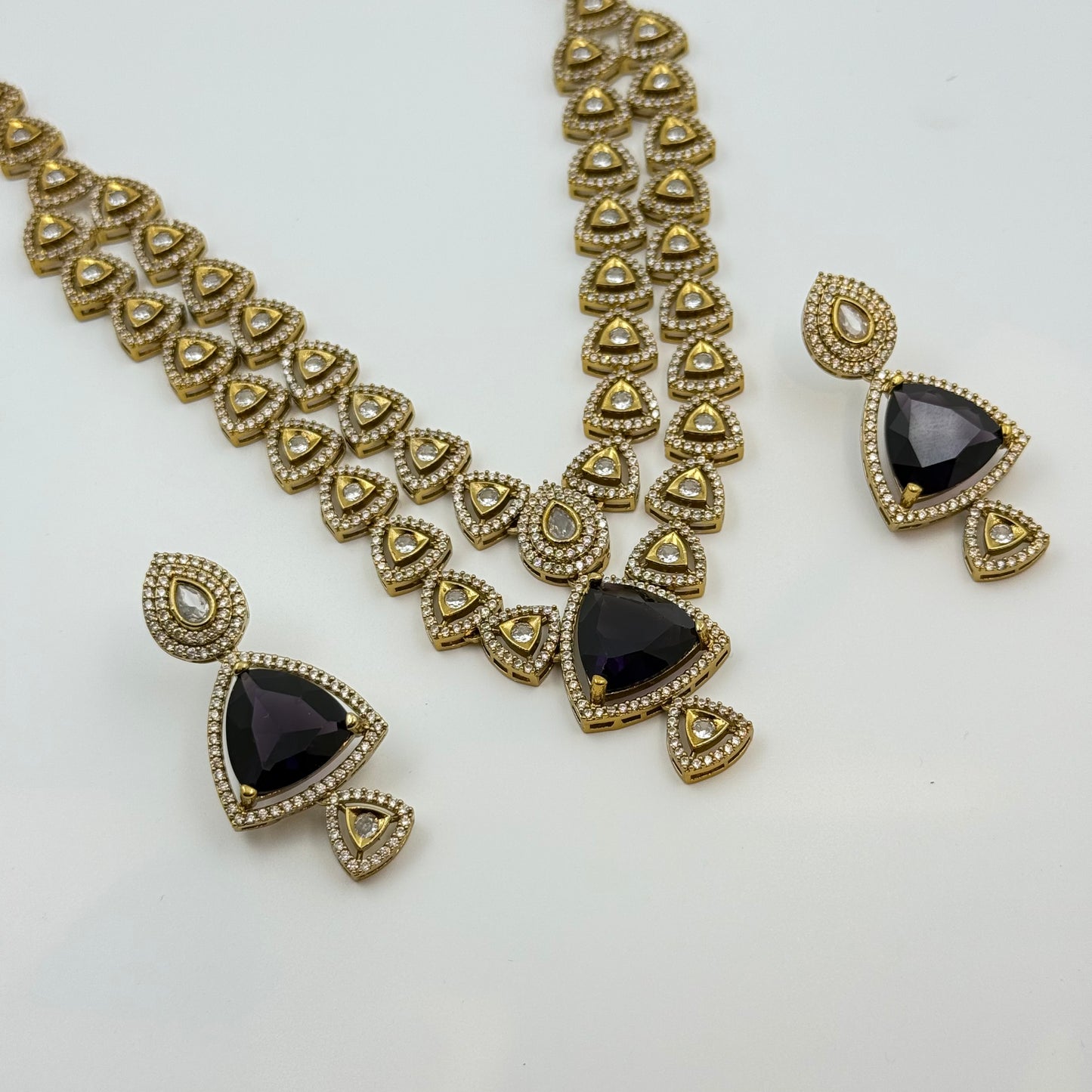 Victorian Mehendi 2 layer bridal necklace with earrings in lavender stone