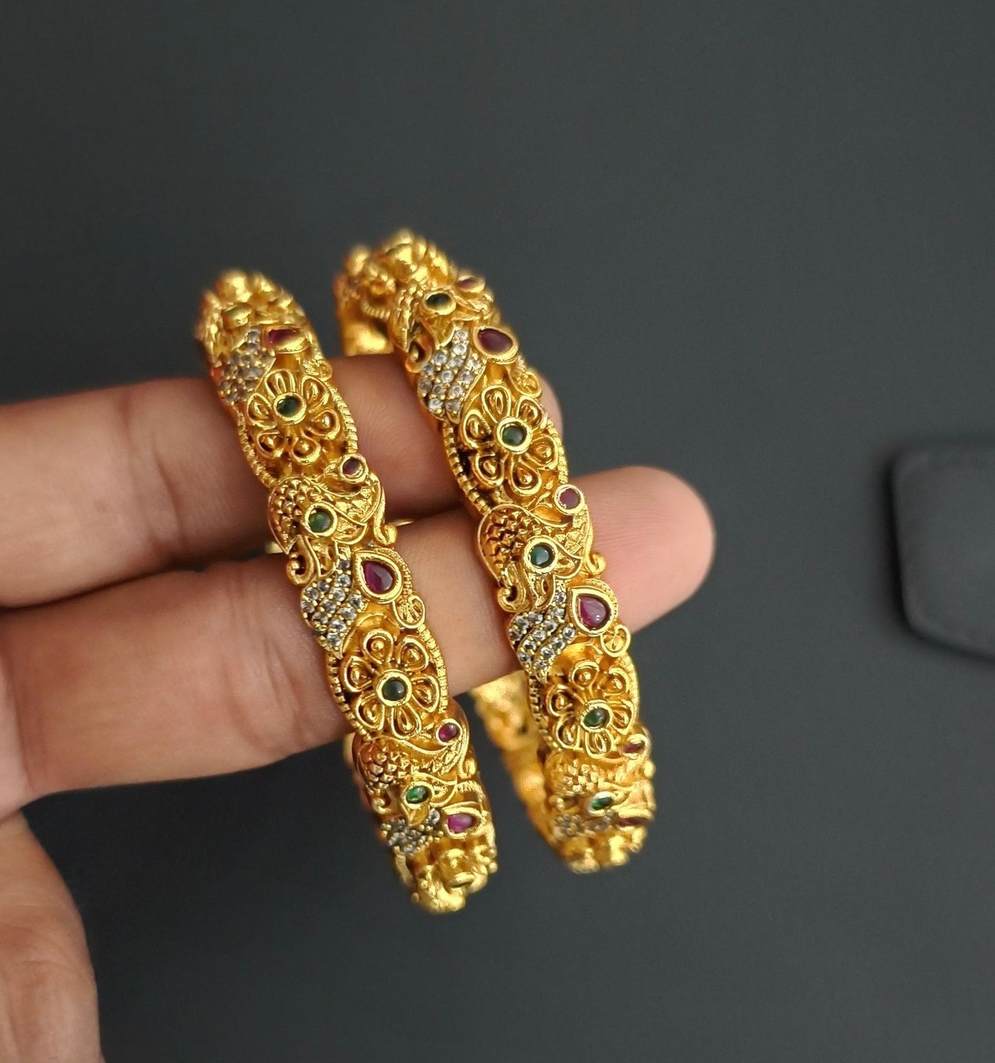 39667 Nakshi flower and peacock pattern premium finishing openable bangles