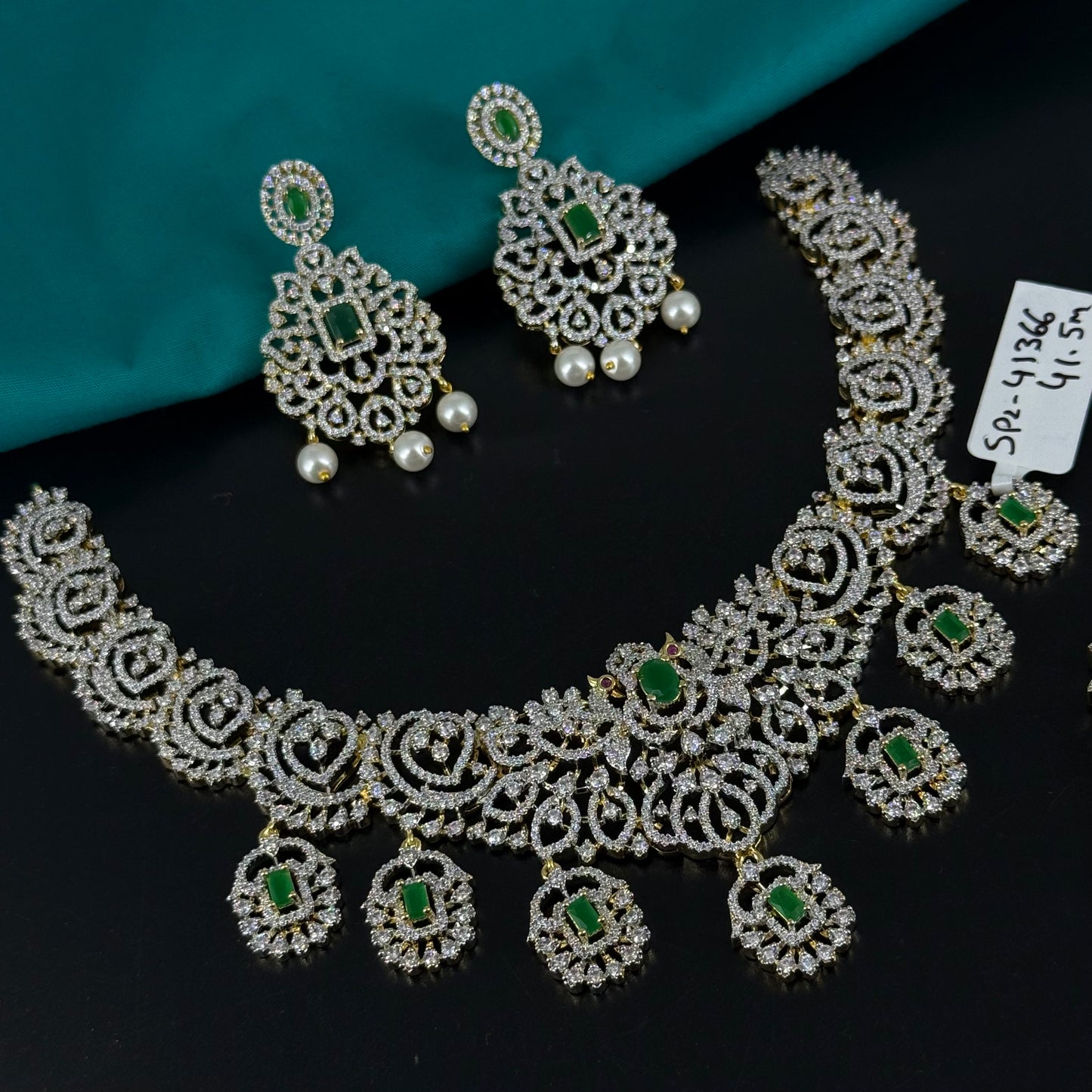 41366 Real diamond replica detachable locket necklace with screwback earrings