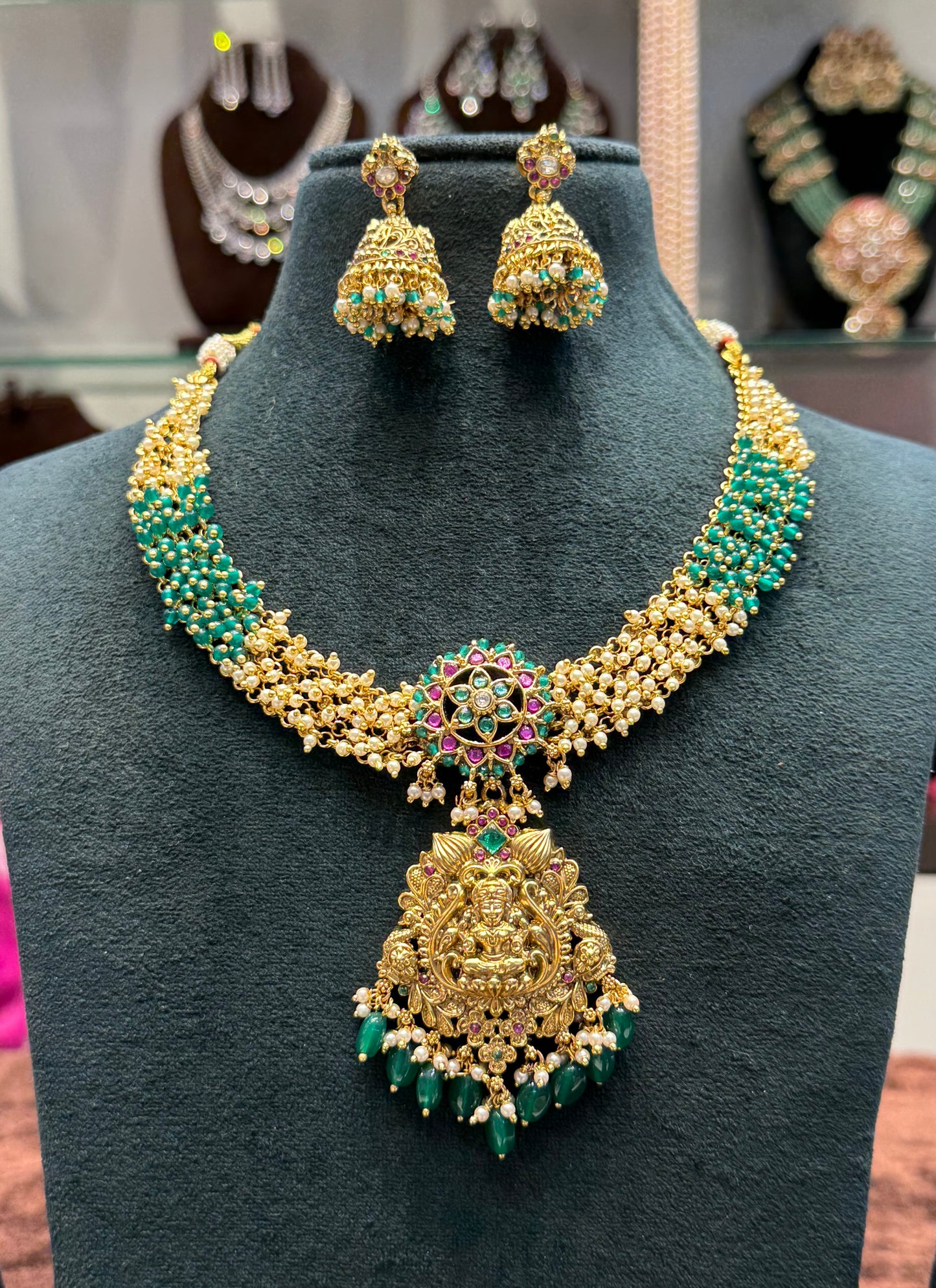 39757 Handmade Nakshi Jadau short pearl set