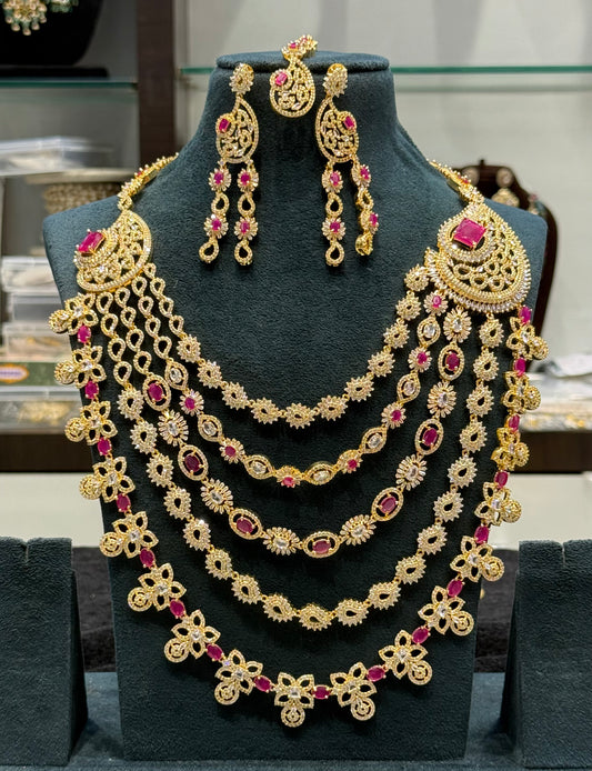 9113 5 Layer Bridal Necklace with earrings and tikka