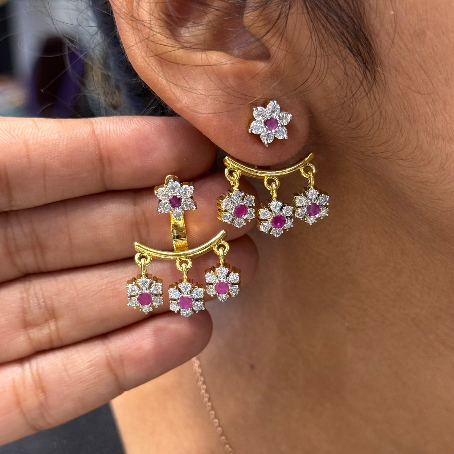 40467 2 in 1 diamond replica ruby earrings!!