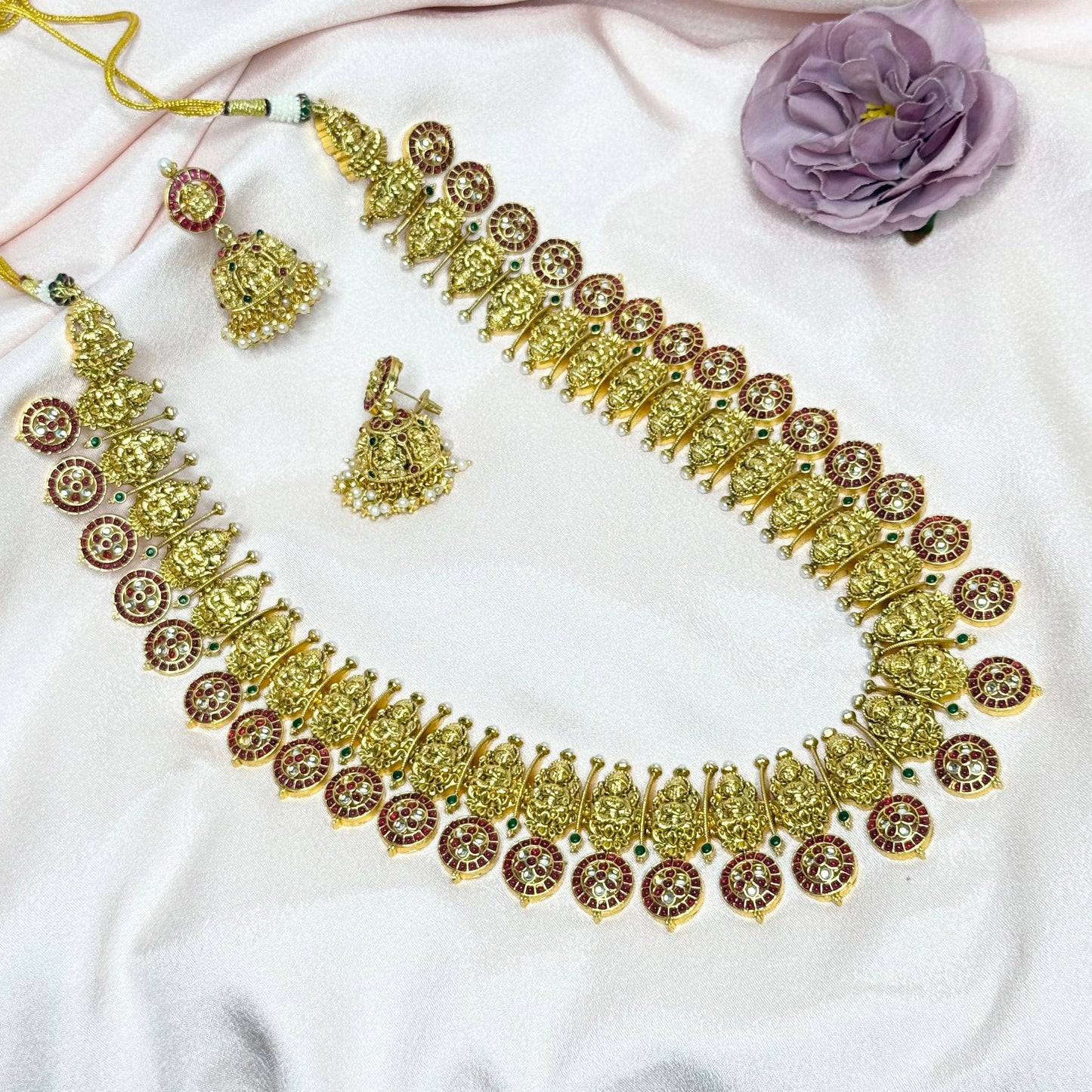 41102 Gehna for you Lakshmi Bottumala pota stone long necklace with Jhumkas