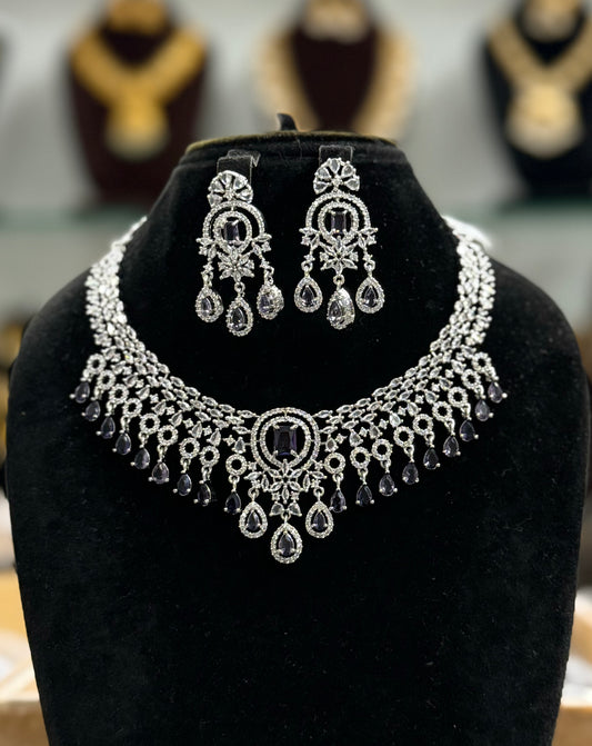 Platinum Necklace with Stone Hangings