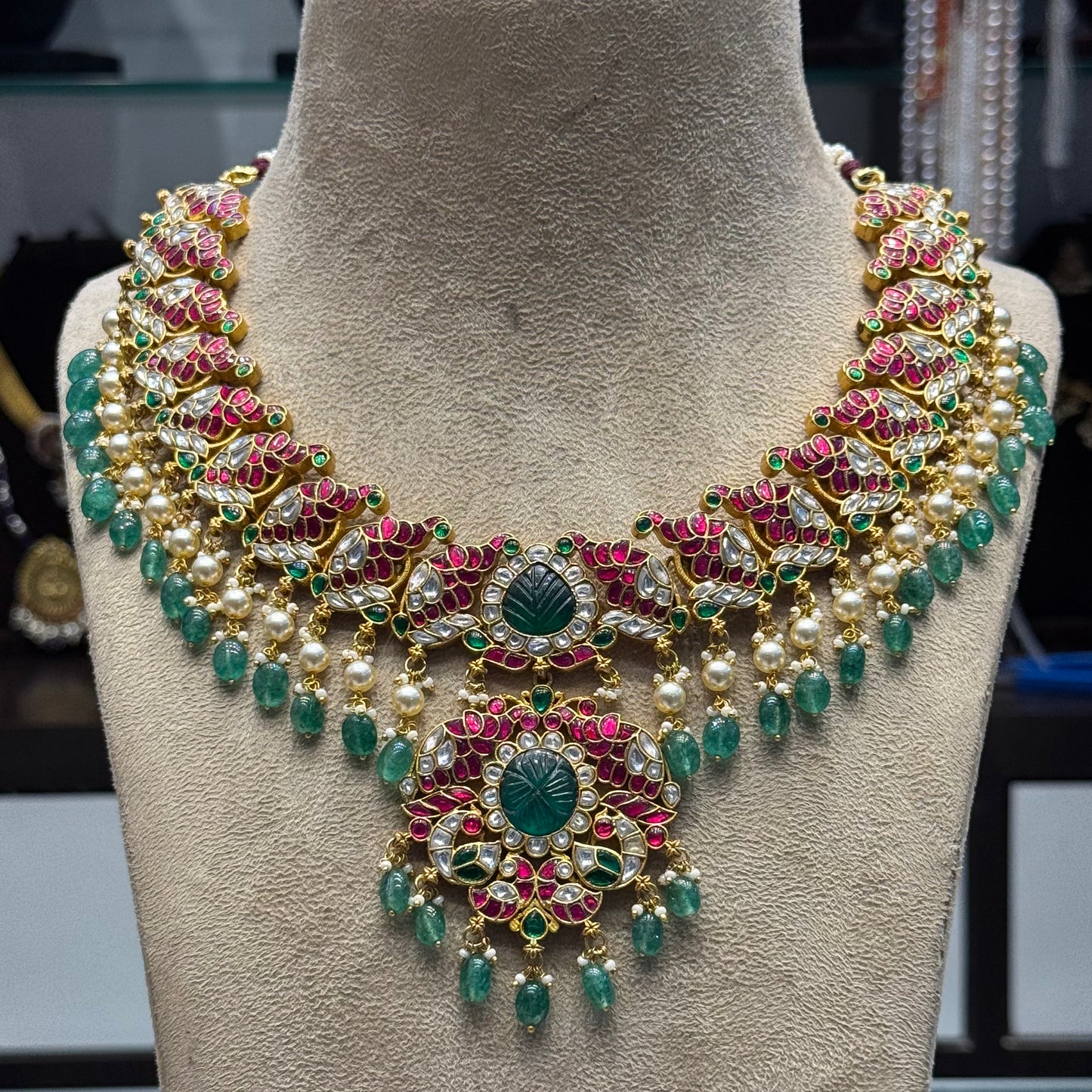 42318 Hand made jadau kundan peacock bridal necklace
