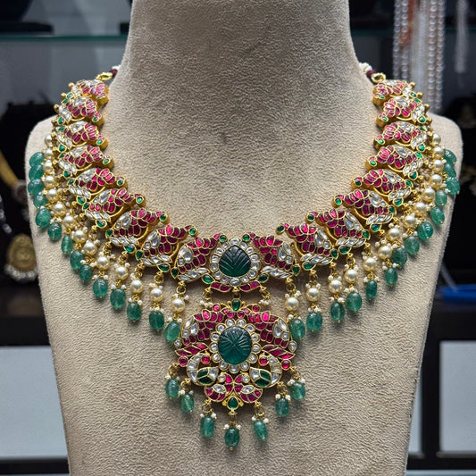 42318 Hand made jadau kundan peacock bridal necklace