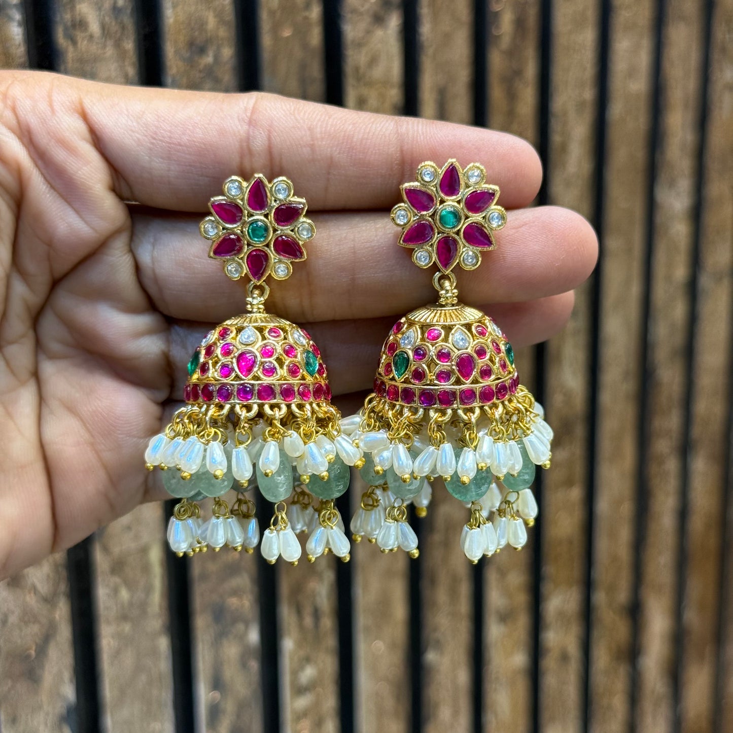 Jadau Guttapusalu Jhumkas with Push Back 43170