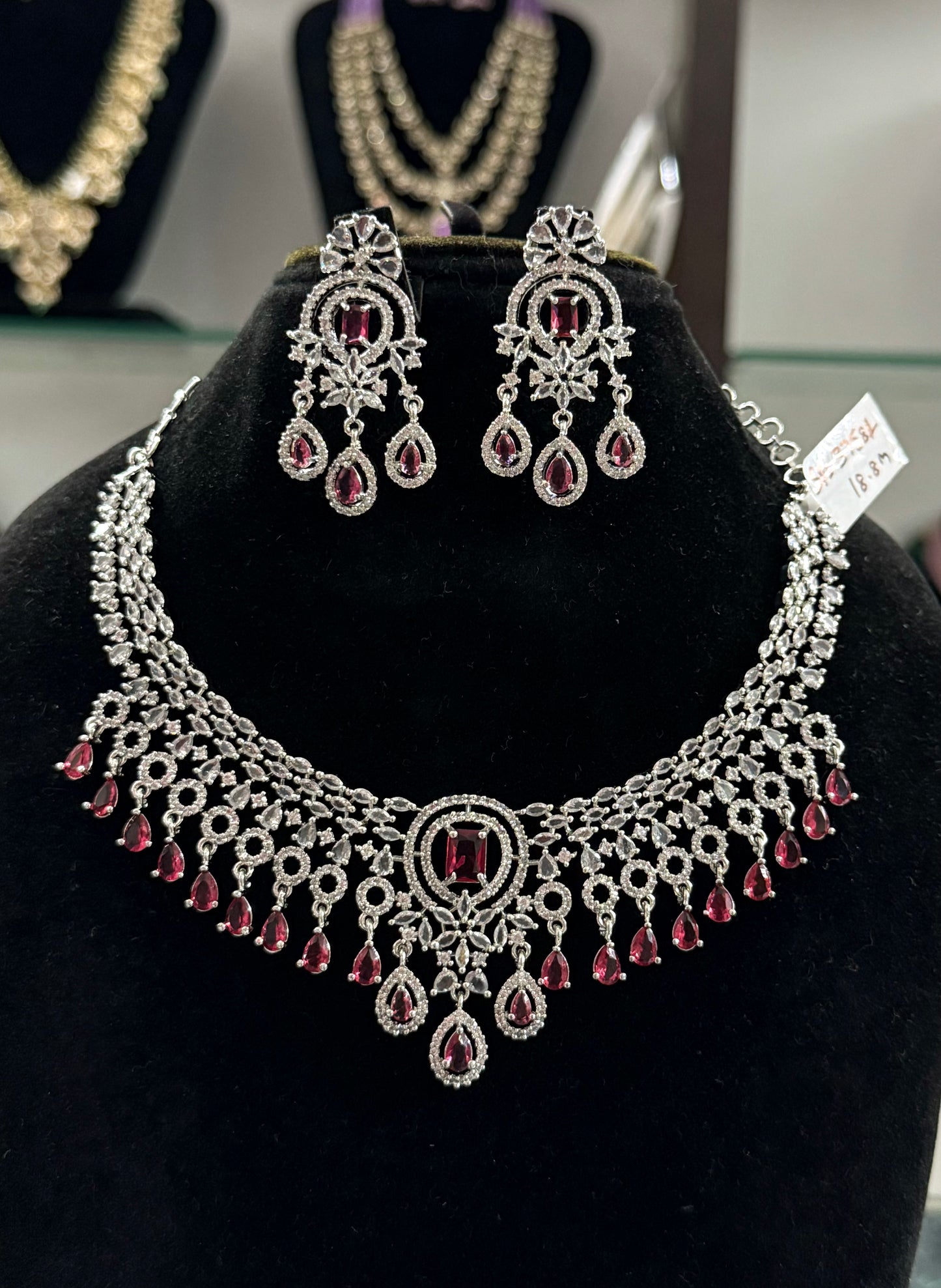 Platinum Necklace with Stone Hangings