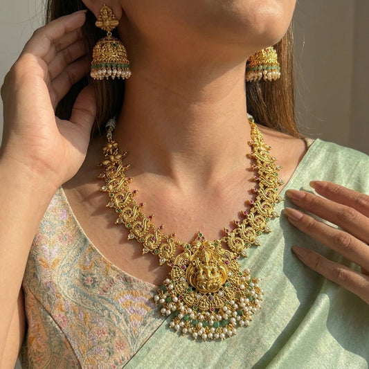 40297 Nakshi Short necklace with Big Jhumkas