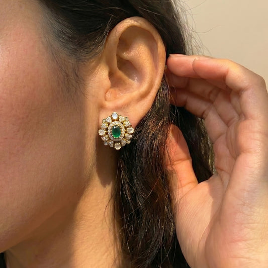 Victorian Moissanite studs with duplet green stone and pushback