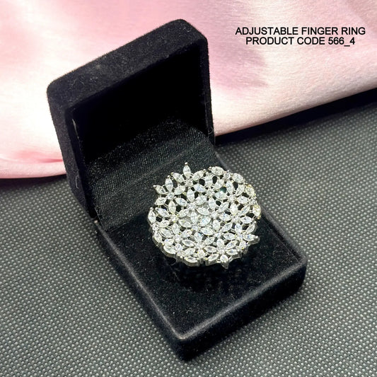 Platinum finish full white flower Adjustable Finger ring 566