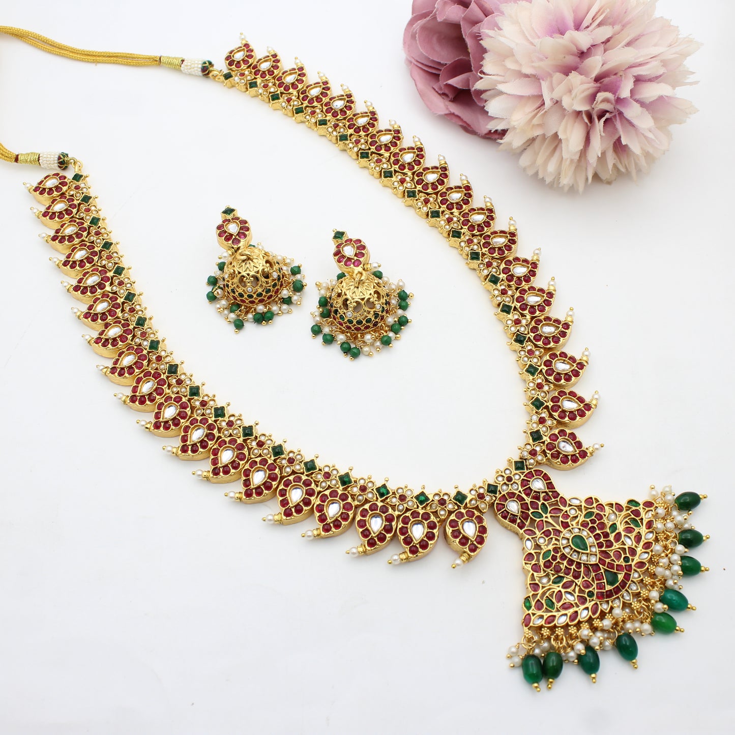 Mango Long Necklace Set With Push Back Earrings
