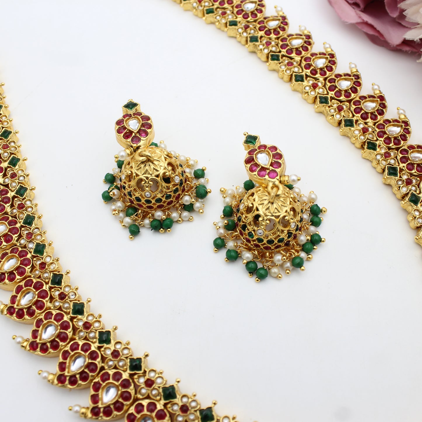 Mango Long Necklace Set With Push Back Earrings