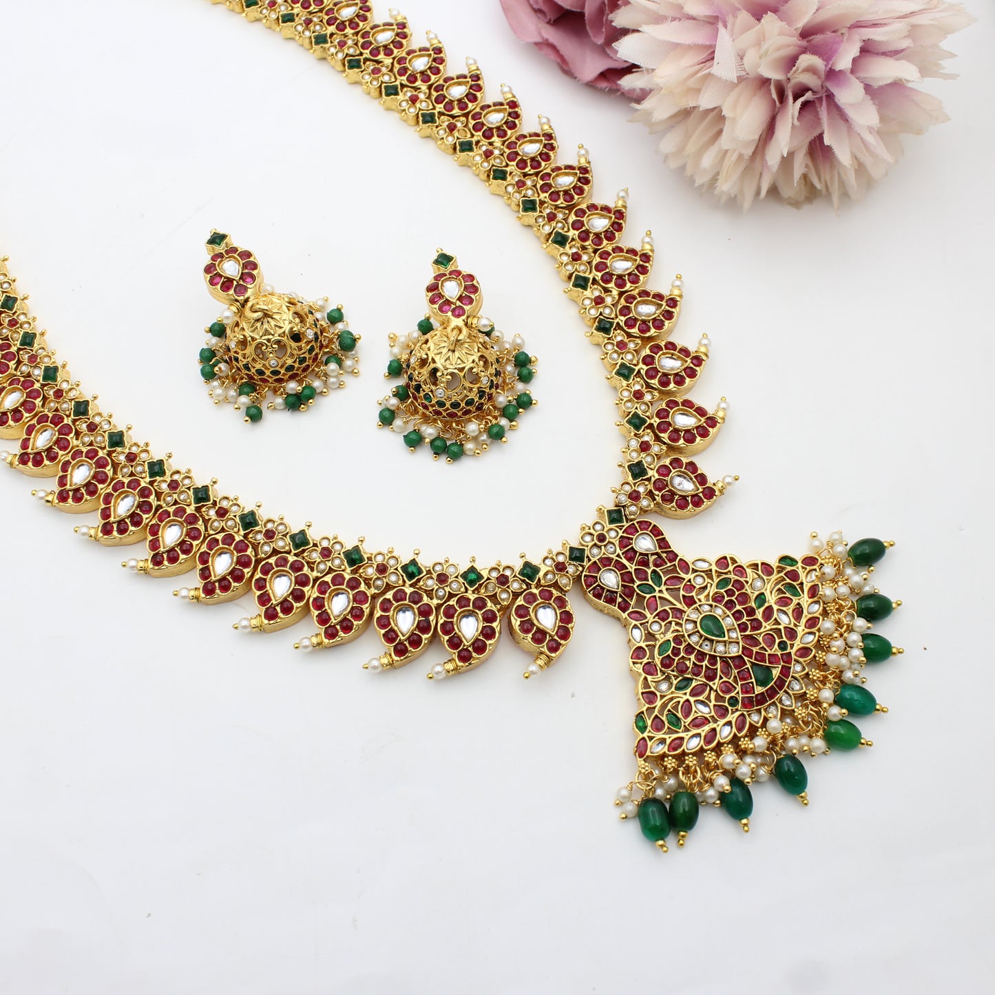 Mango Long Necklace Set With Push Back Earrings