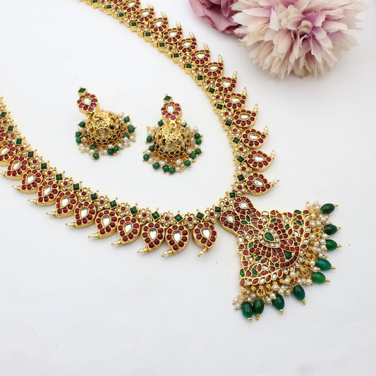 Mango Long Necklace Set With Push Back Earrings