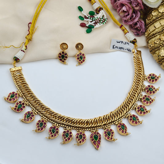 40143 2 in 1 mango jalebi necklace with changeable earrings