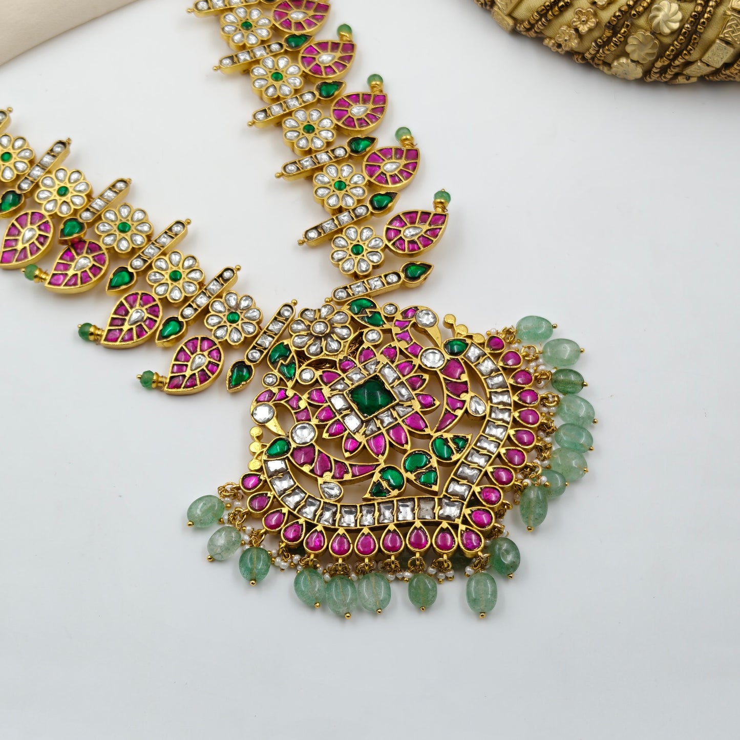 39693 Jadau mango multi colour necklace