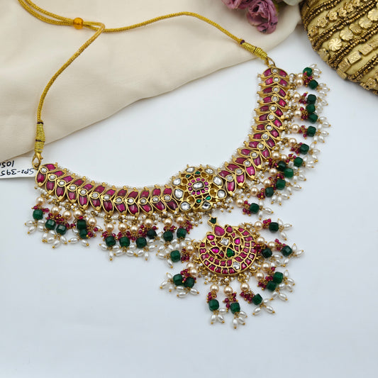 39543 Jadau multi colour short necklace