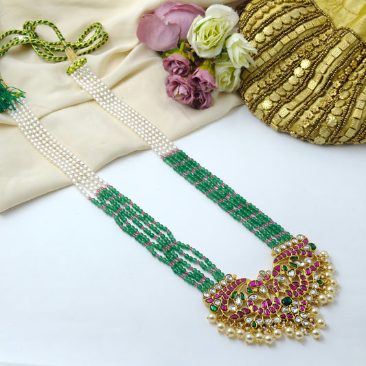 39519 Real jadau kundan RaaniHaar with single locket and Russian beads making