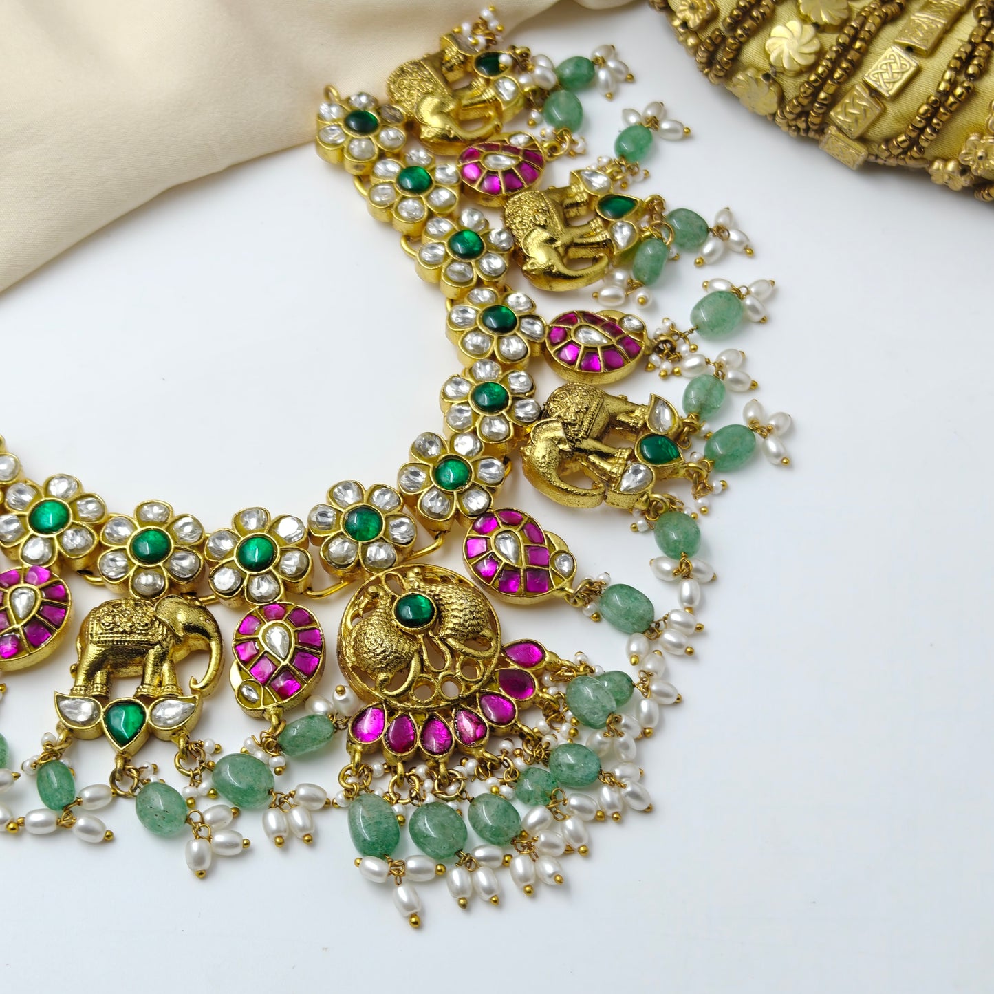 39035 Jadau Elephant peacock bridal necklace