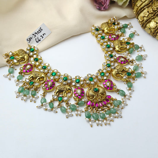 39035 Jadau Elephant peacock bridal necklace