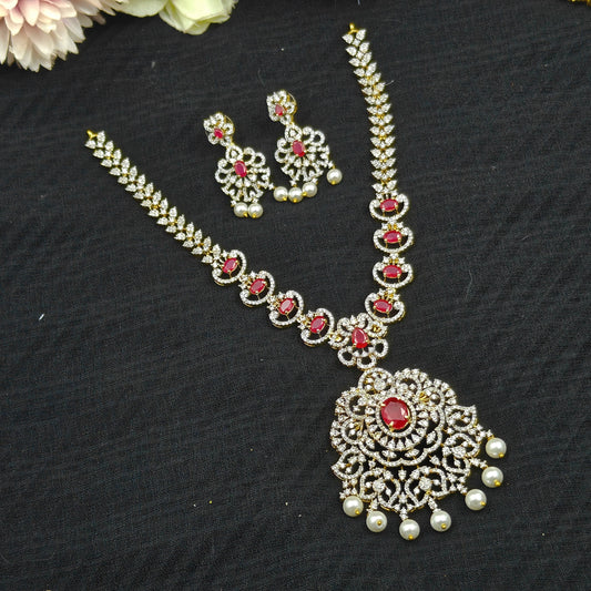 39618 Real diamond Look short necklace with detachable pendant