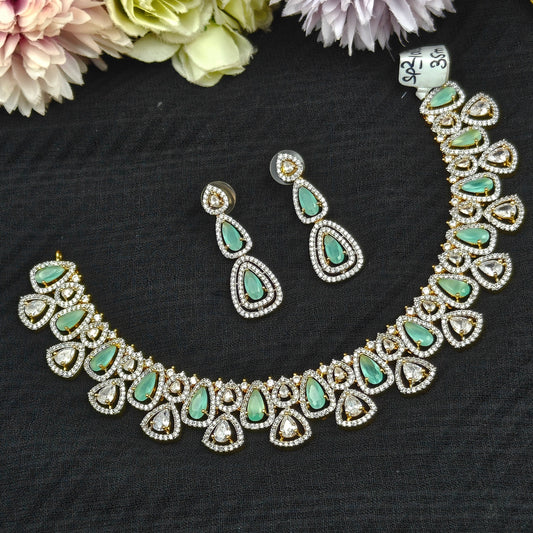 10033 Real diamond Look Mint/ light green stone necklace with hangings