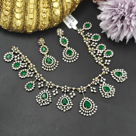 40081 Real diamond replica bridal necklace with emeraldstones and Chandbali