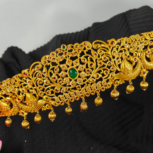 40107 Matte Double Peacock Vaddanam Green