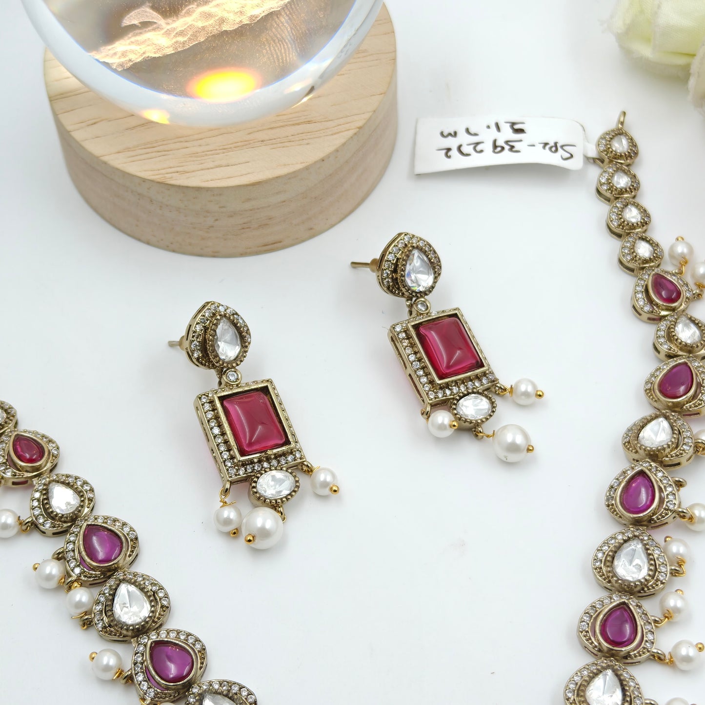 Victorian mehendi necklace with pearls and ruby stones and moissanites