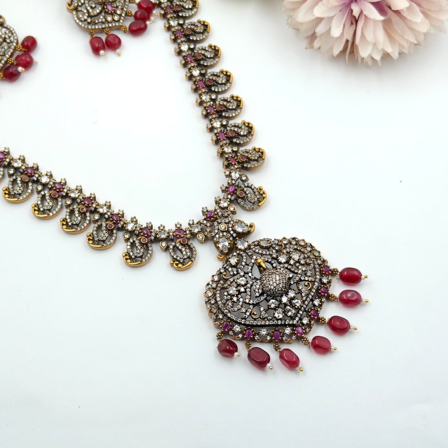 Victorian mango peacock necklace