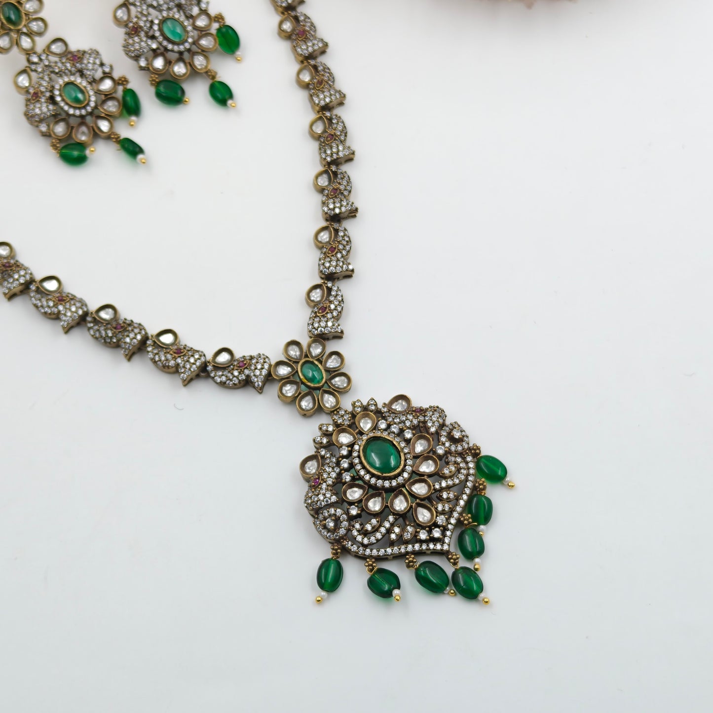 Victorian mehendi elephant necklace with Moissanite stones