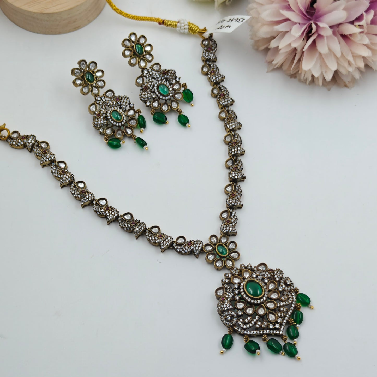 Victorian mehendi elephant necklace with Moissanite stones