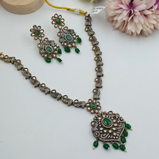 Victorian mehendi elephant necklace with Moissanite stones