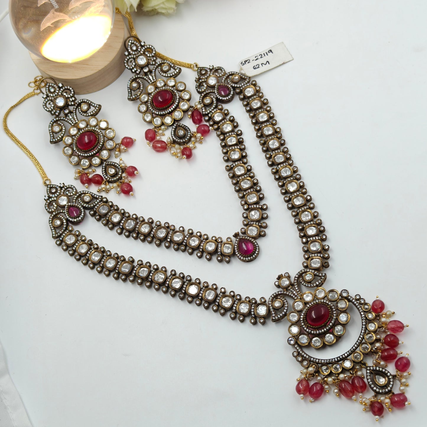 22119 Victorian 2 layer red Kundan necklace