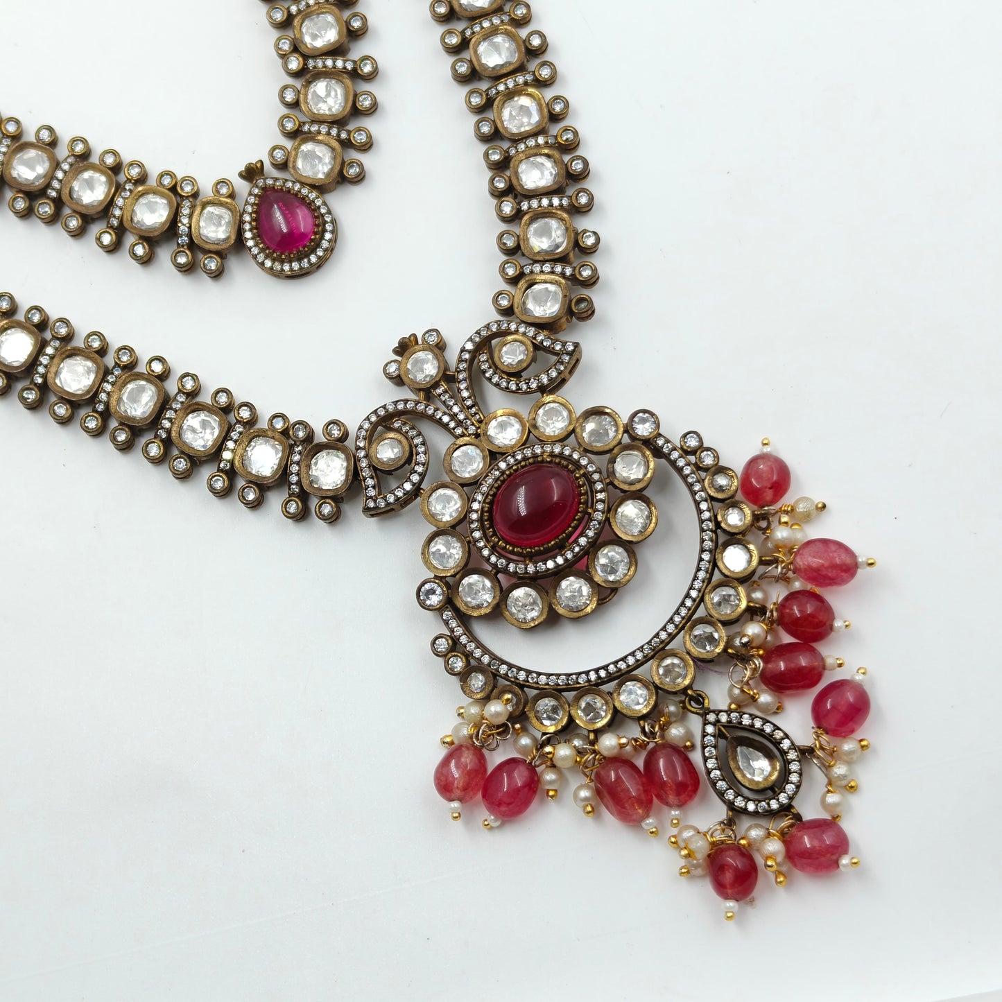 22119 Victorian 2 layer red Kundan necklace