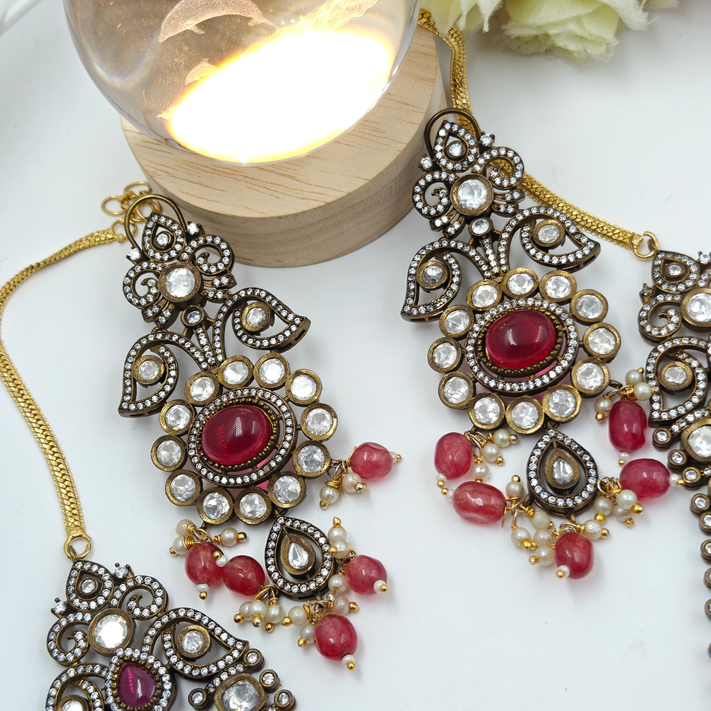 22119 Victorian 2 layer red Kundan necklace