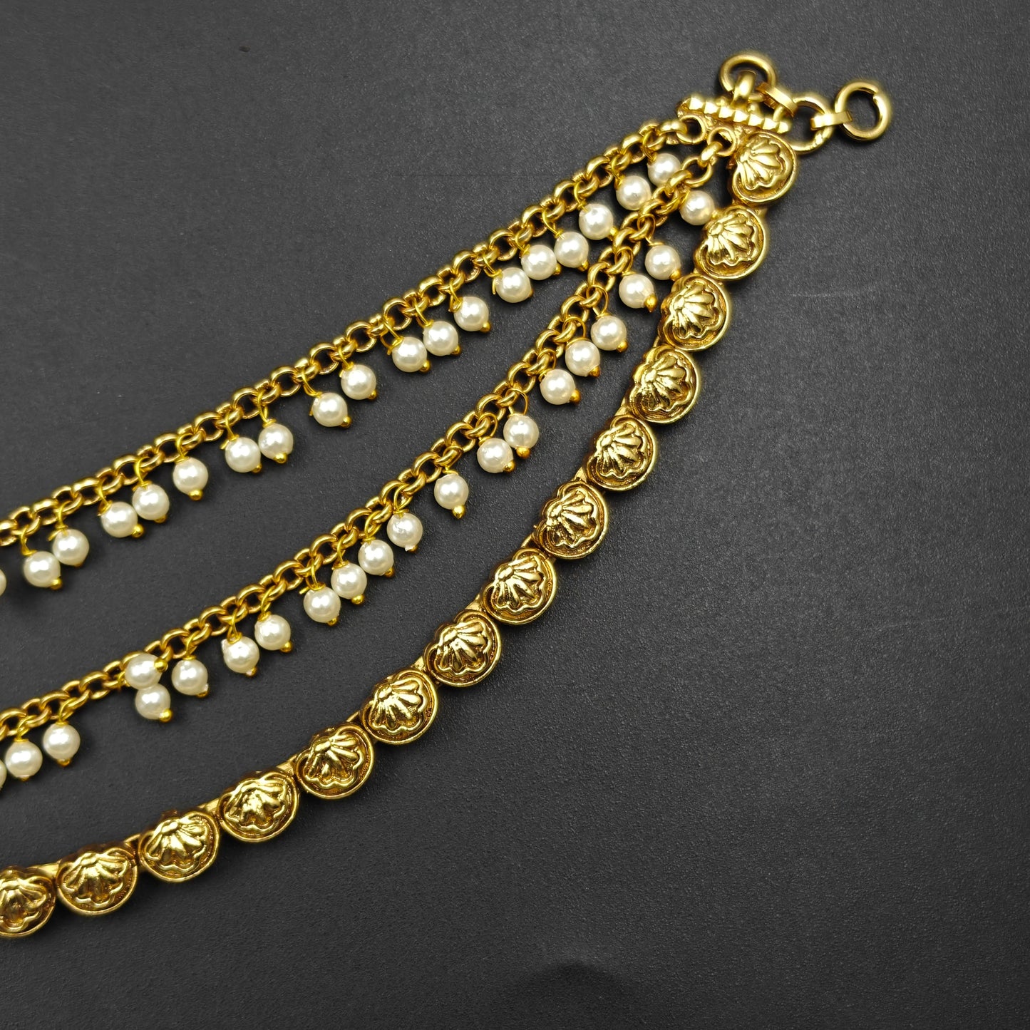 39616  Matte Golden Champaswaralu And Pearls