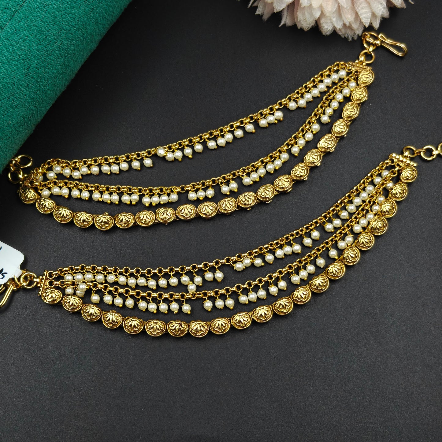 39616  Matte Golden Champaswaralu And Pearls