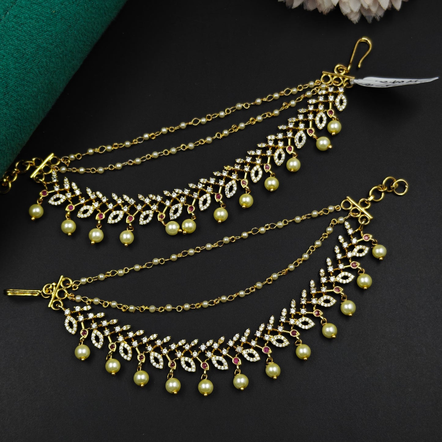 34244: 3 Lines Ruby AD Stone & Emerald Champaswaralu