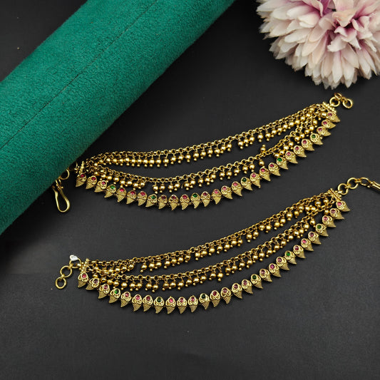 39615  Matte Golden Balls Champaswaralu and pearls