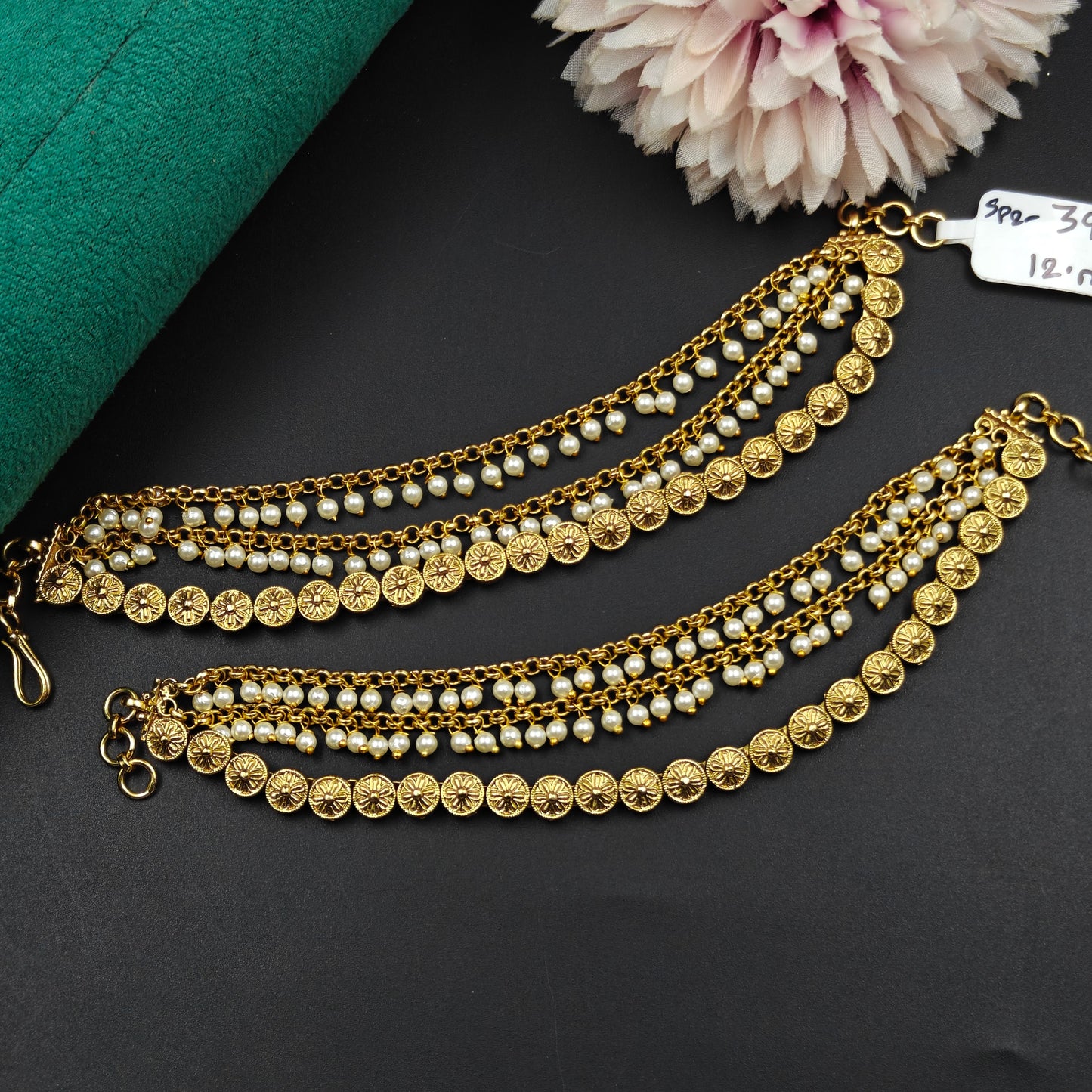 39614 Matte Golden Balls Champaswaralu and Pearls